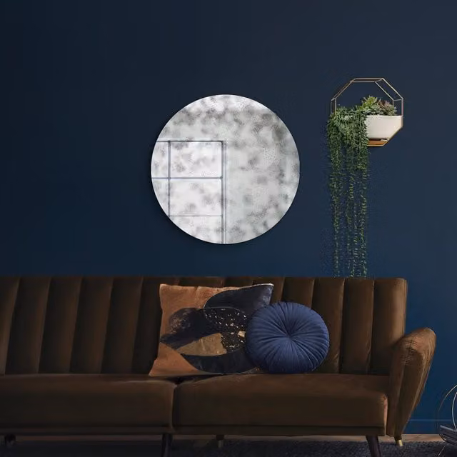 MirrorOutlet Vetus Round Antique Wall Mirror in Silver and Black, Diameter: 80 cm
