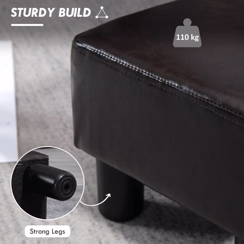 EONLION Brown Faux Leather Cube Footstool Ottoman – 4