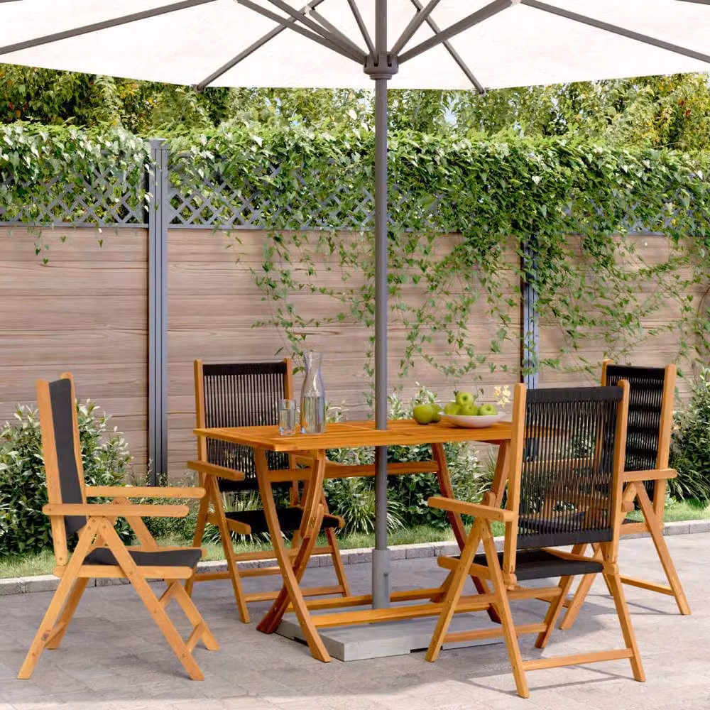 Berkfield Home Set of 4 Black Reclining Acacia Wood Garden Chairs with Textilene Fabric – 2