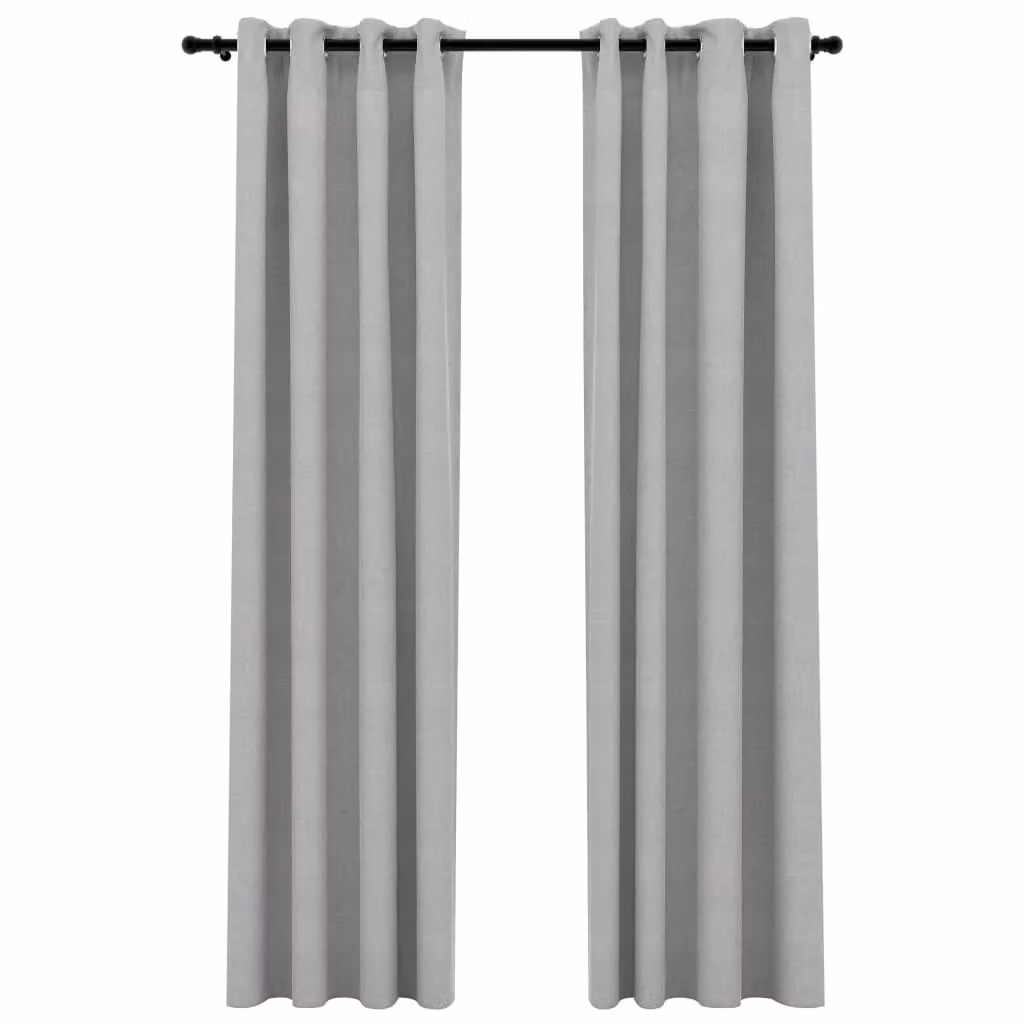 Berkfield Home Linen-Look Blackout Curtains with Eyelets, 2 Pack, Grey, W: 140 cm, H: 225 cm – 2