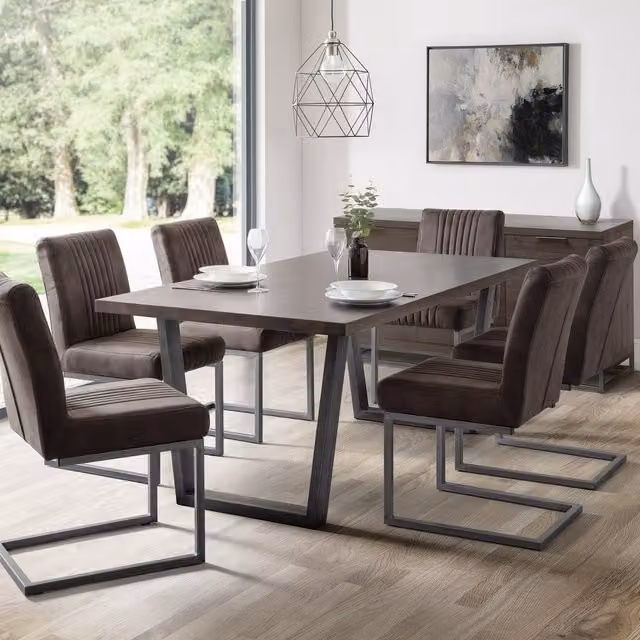 Julian Bowen Brooklyn Dark Oak Rectangular Dining Table and Grey Chairs Set