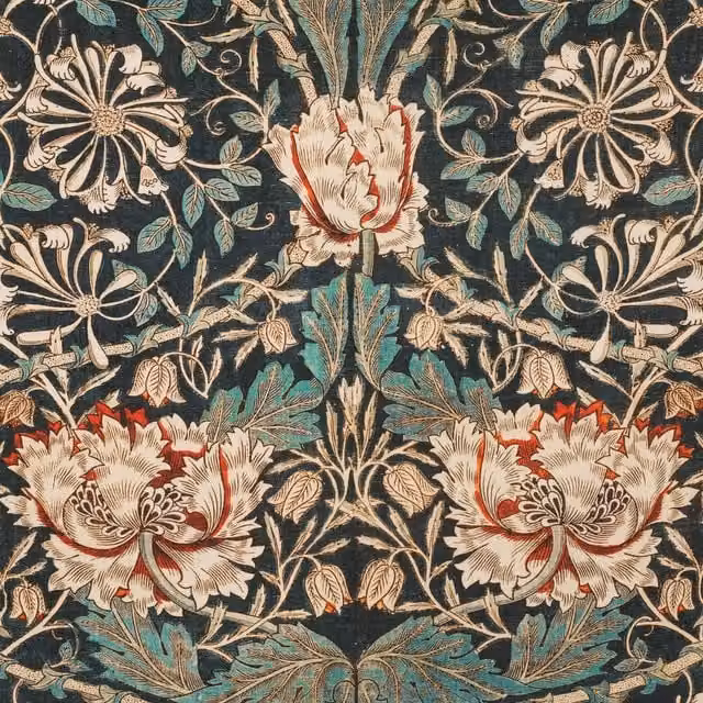 William Morris Honey Suckle Floral Printed Blue Cotton Fabric