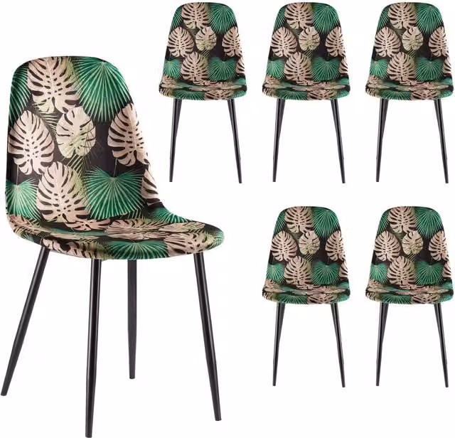 VonHaus Velvet Dining Chairs with Floral Palm Print in Black and Green