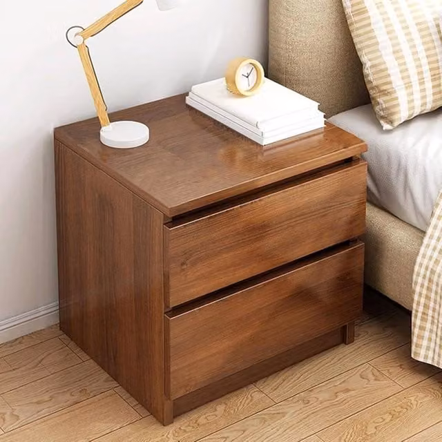 EONLION Modern Wooden 2 Drawer Bedside Table Cabinet in Brown