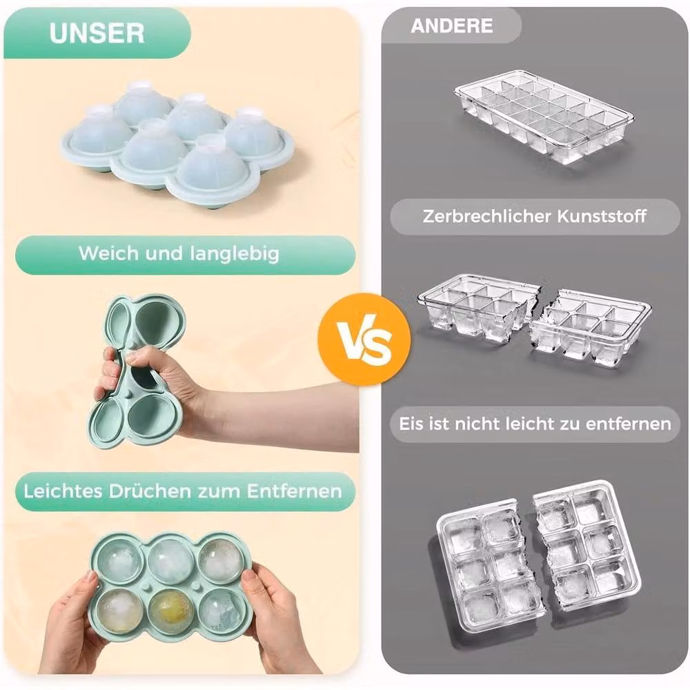 KORVIXA Large Round Silicone Ice Cube Tray and Ball Maker in Transparent Multicolour – 3