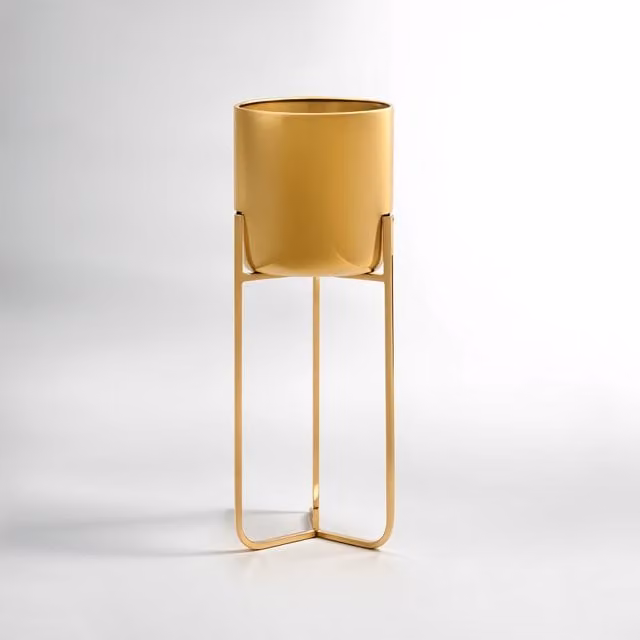 Orsina Avento Large Round Metal Floor Planter in Gold