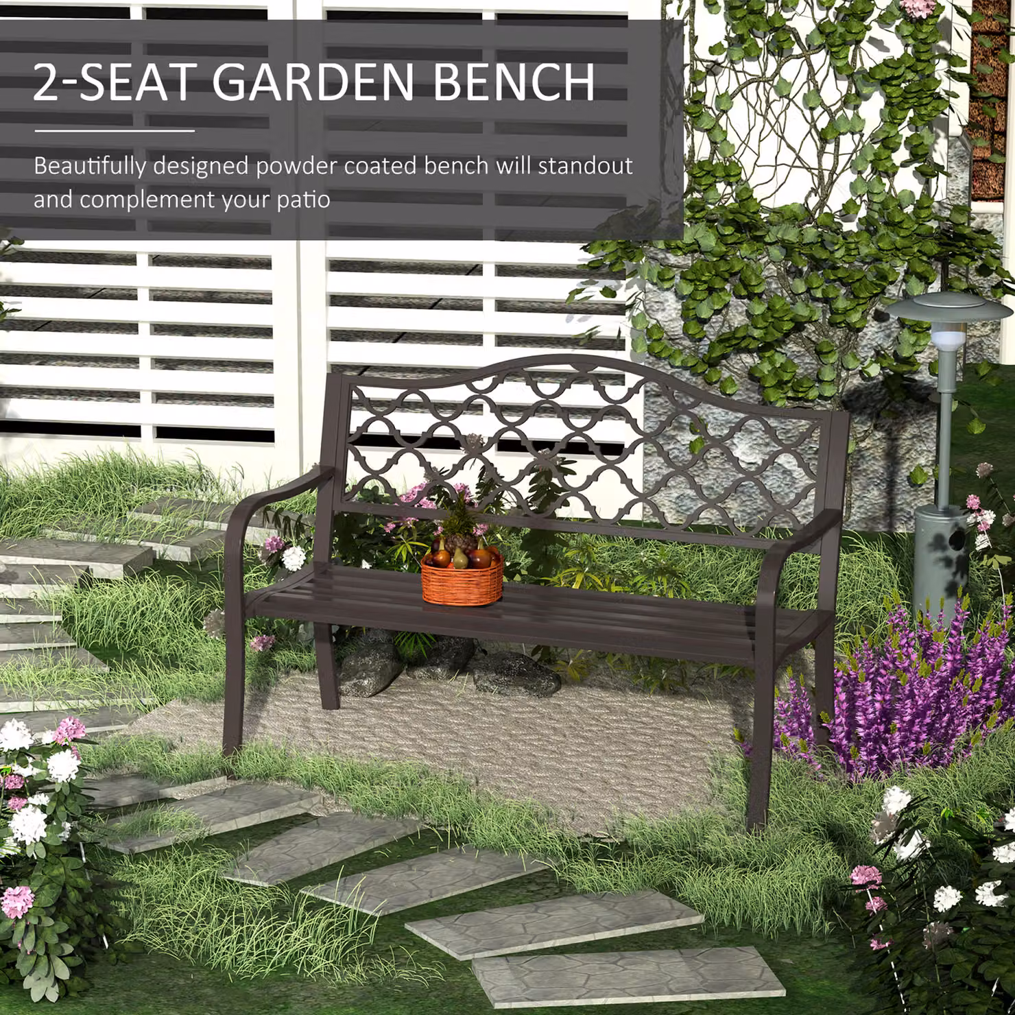 Outsunny Antique Style 2 Seater Cast Iron Garden Bench in Brown – 3