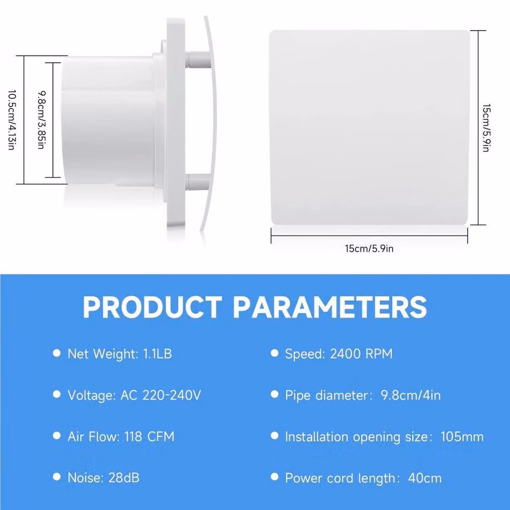 EONLION Silent White Bathroom and Kitchen Extractor Fan, 100mm – 2