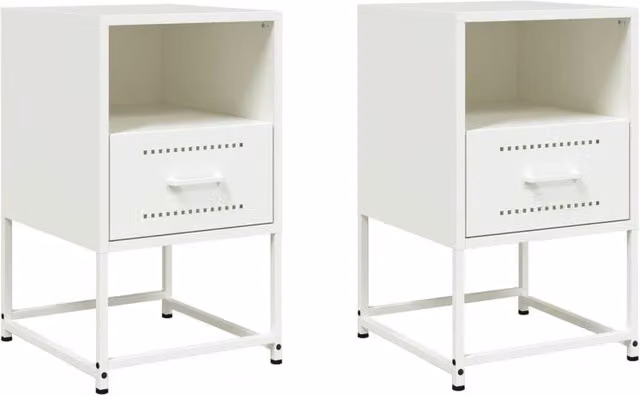 Berkfield Home Set of 2 White Metal Industrial Bedside Cabinets, W/D/H: 36 x 39 x 60.5 cm