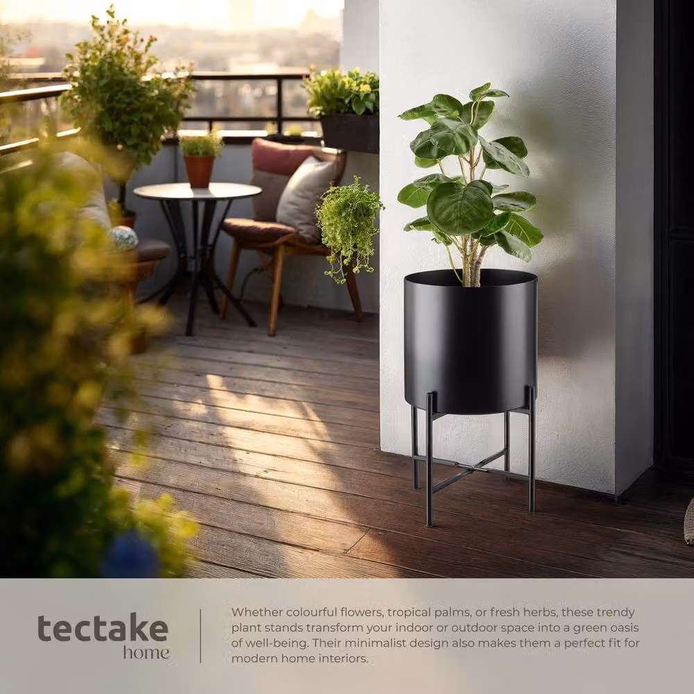 tectake Kalmar Set of 2 Modern Round Black Steel Plant Stands – 5