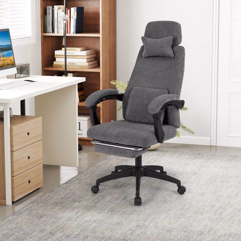 Costway Grey Chenille Fabric Upholstered Reclining Executive Office Chair with Headrest and Armrests – 8