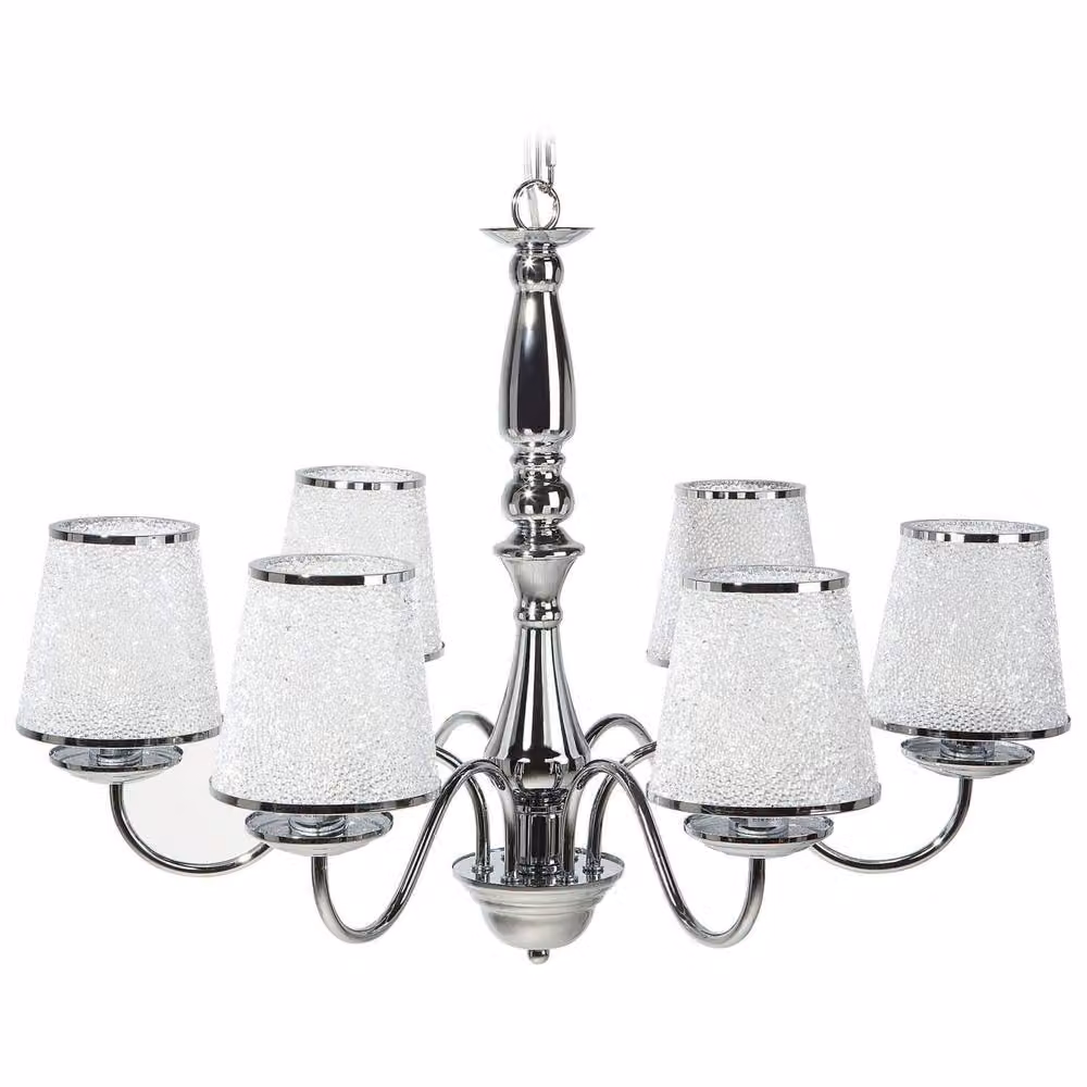 Wyld and Coco Emperor Six-Light Pendant Chandelier in Silver with Glossy Chrome and Acrylic Shades – 2
