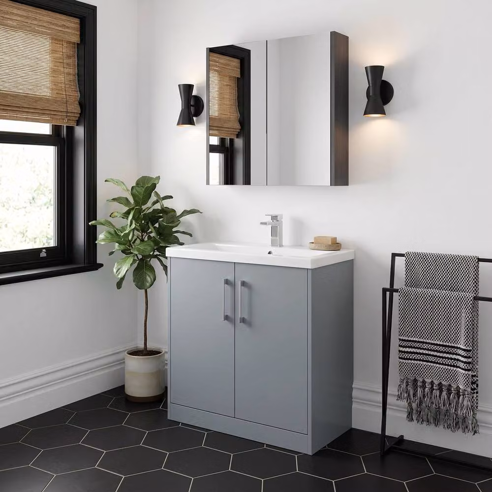 Balterley Winshill Contemporary 2 Door Floor Standing Bathroom Vanity Basin Unit, Grey, W: 80 cm, H: 84.3 cm – 2