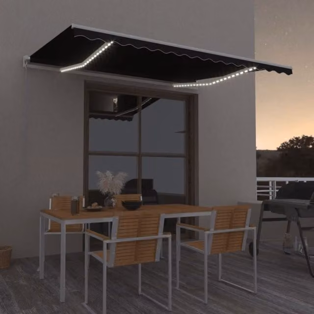 Berkfield Home Manual Retractable Awning with LED, Anthracite and Black, W: 400 cm, D: 300 cm