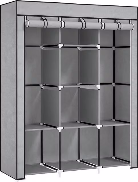 Kelvenix Grey Fabric Portable Wardrobe with Roll Shutter and Internal Shelves, H 162.5 x W 103.0 cm