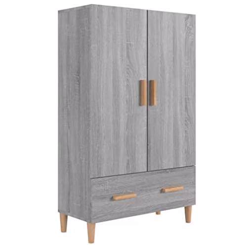 vidaXL Grey Sonoma Modern Highboard with Hinged Doors and Drawers, W: 70 cm, D: 31 cm, H: 115 cm – 1