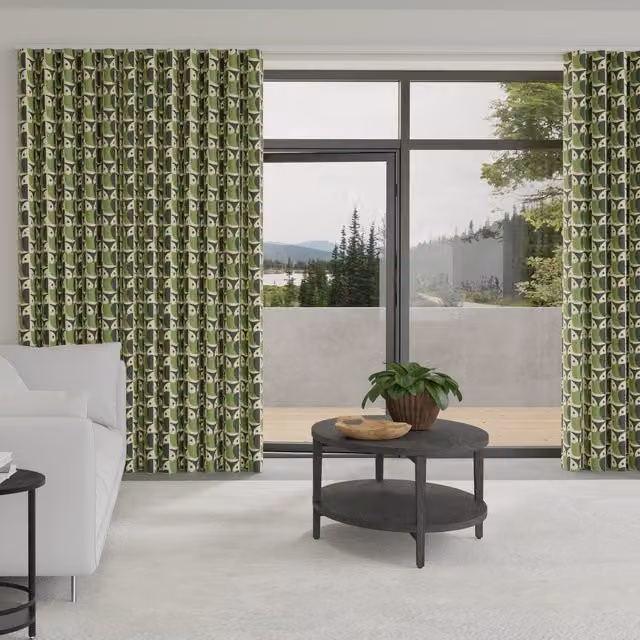 Orla Kiely Made to Measure Wave Blackout Cotton Curtains in Chalky Green with Owl Pattern