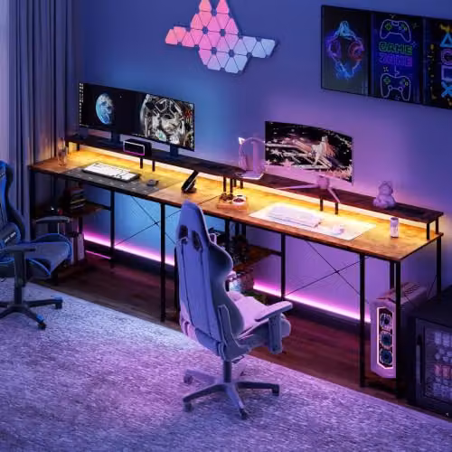 Levede Black Gaming Desk with Monitor Shelf and Storage Shelves, W: 140 cm, D: 50 cm, H: 86.5 cm – 2