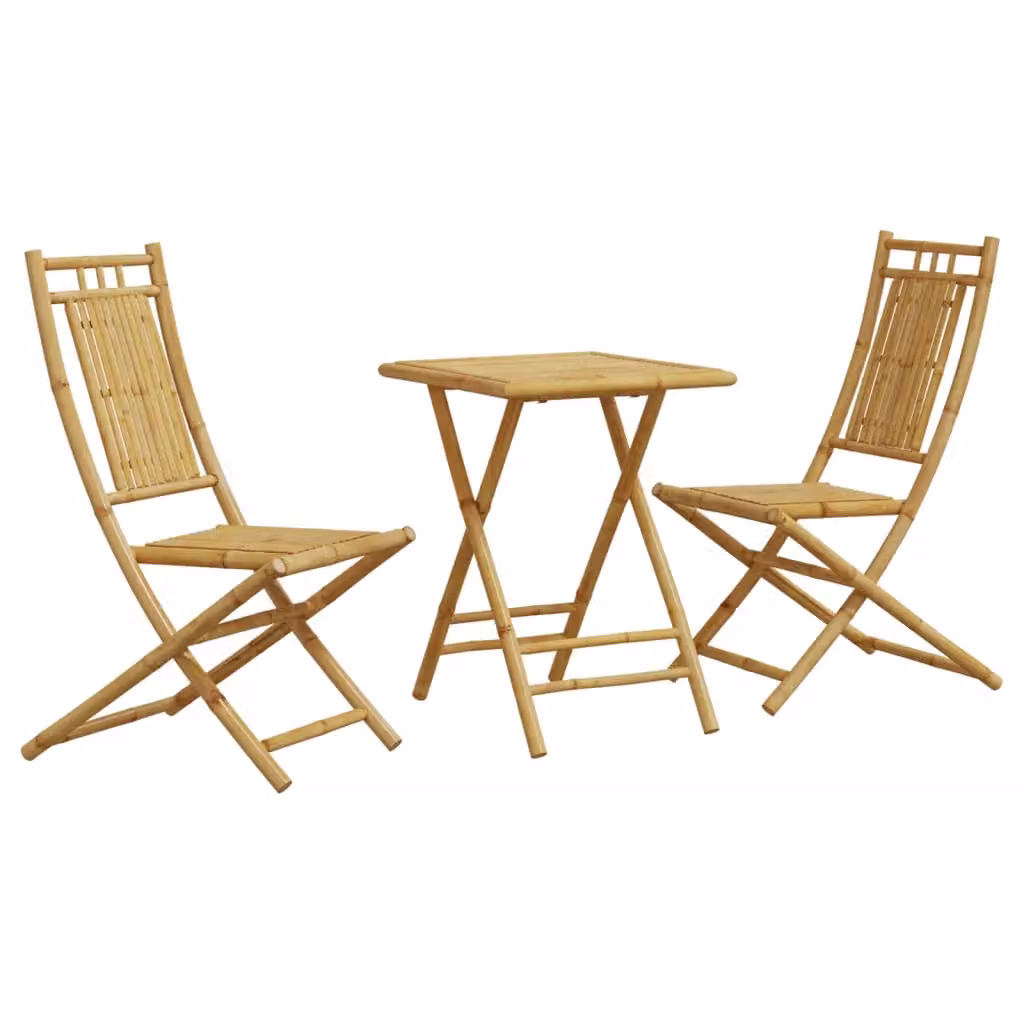 Berkfield Home 3 Piece Rustic Brown Bamboo Bistro Set – 2