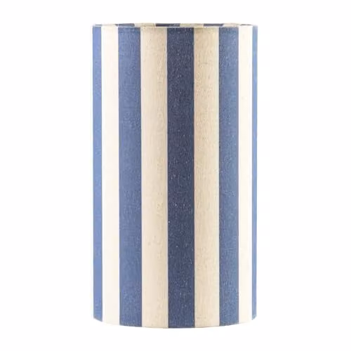 Happy Homewares Amparo Blue Striped Linen Table Lamp with Fabric Drum Base, H 24 cm x W 12 cm x D 12 cm
