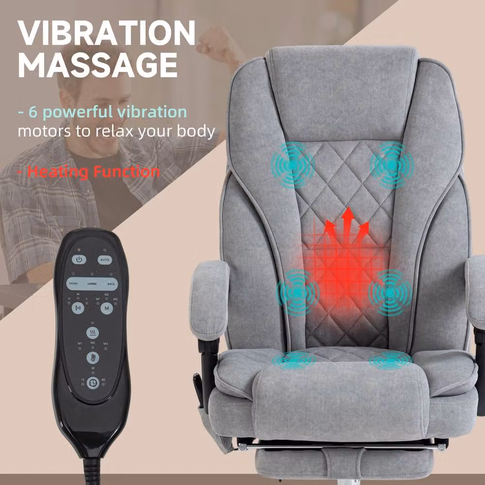 STILVORA Grey Fabric Executive Massage Office Chair with Recline, Footrest and Headrest, W/D/H: 72 x 67 x 135 cm – 4