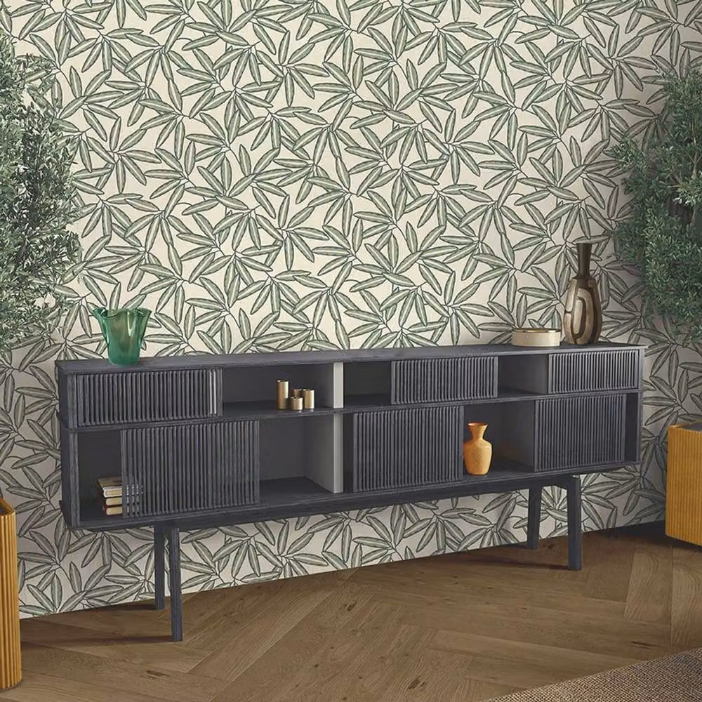 Belgravia Green Leaf Textured Botanical Floral Vinyl Wallpaper Roll – 2