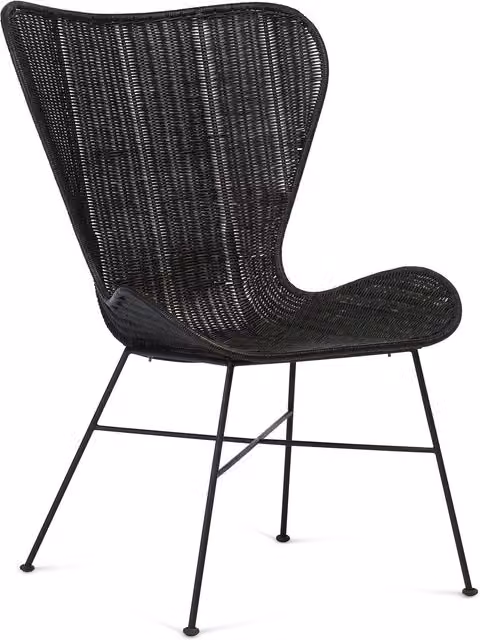 Desser Porto Wing Wicker Chair in Black with Metal and Rattan Frame