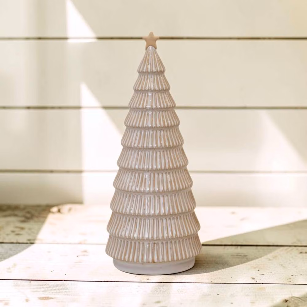 Four Candle Modern White Glazed Ceramic Christmas Tree Ornament – 2