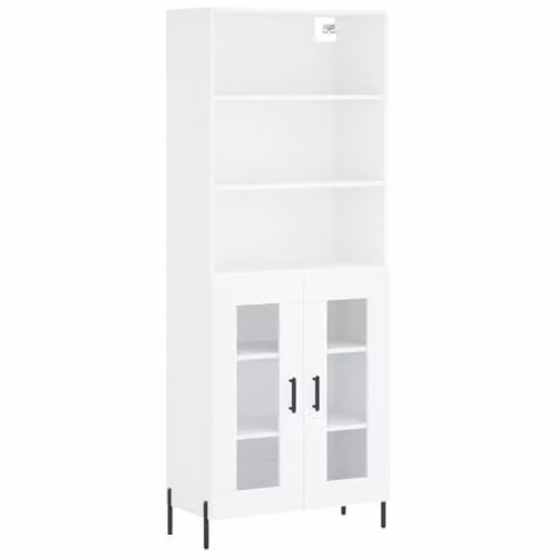 vidaXL Modern White Highboard with Glass Doors and Internal Shelves, W/D/H: 69.5 x 34.0 x 180.0 cm