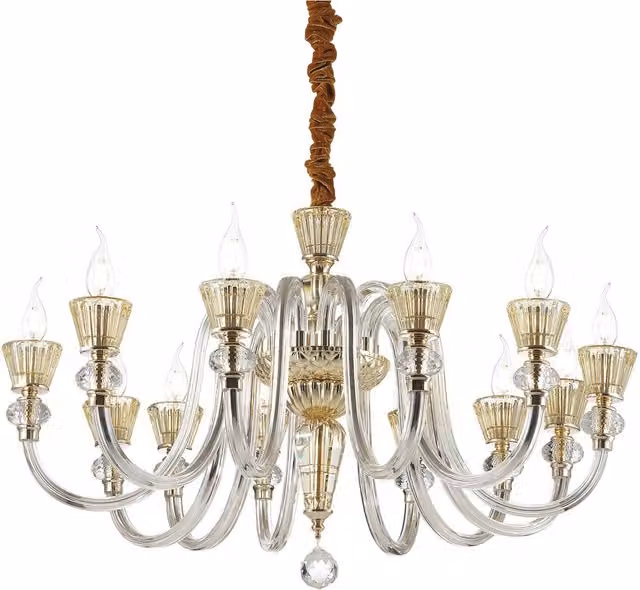 Strauss 12 Light Chandelier in Rose Gold Finish with Crystal and Glass Details, E14