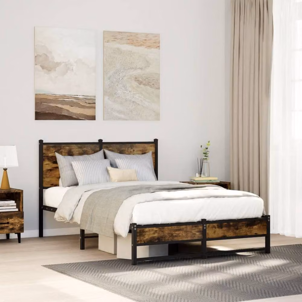 Berkfield Home Metal Bed Frame in Smoked Oak Brown, W/D/H: 120 x 200 cm – 2