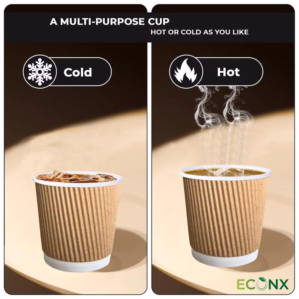 ECONX 200 Pack Disposable 3 Ply Ripple Kraft Paper Coffee Cups, 4oz, Brown – 4