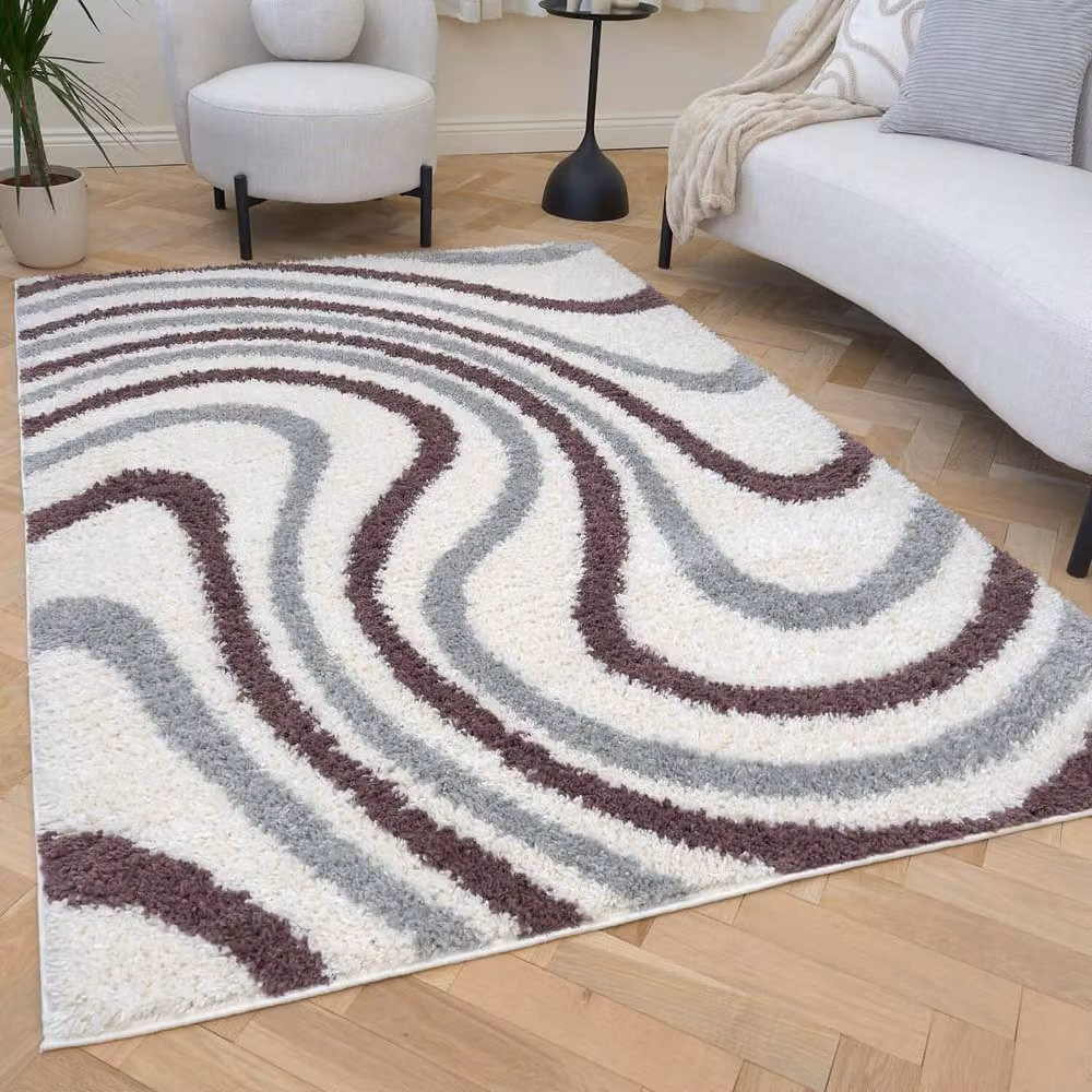 THE RUGS Moodi Wavy Design Shaggy Soft High Pile Living Room Rug in Purple, W/D: 120 x 170 cm – 7