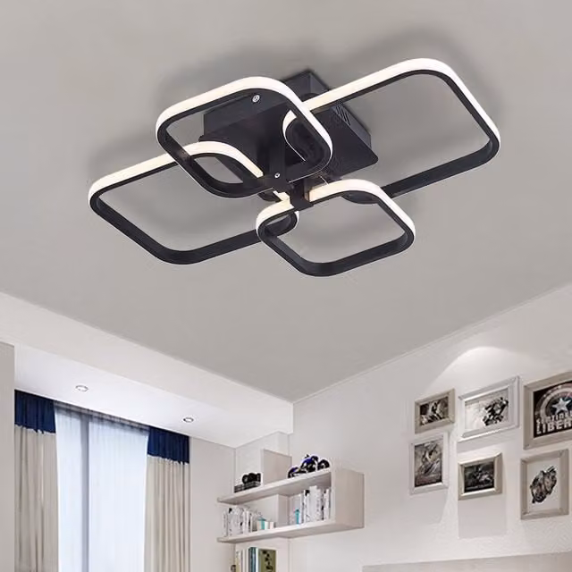 Livingandhome Multi-Square Minimalist Ceiling Light, Black Metal Frame, 42W