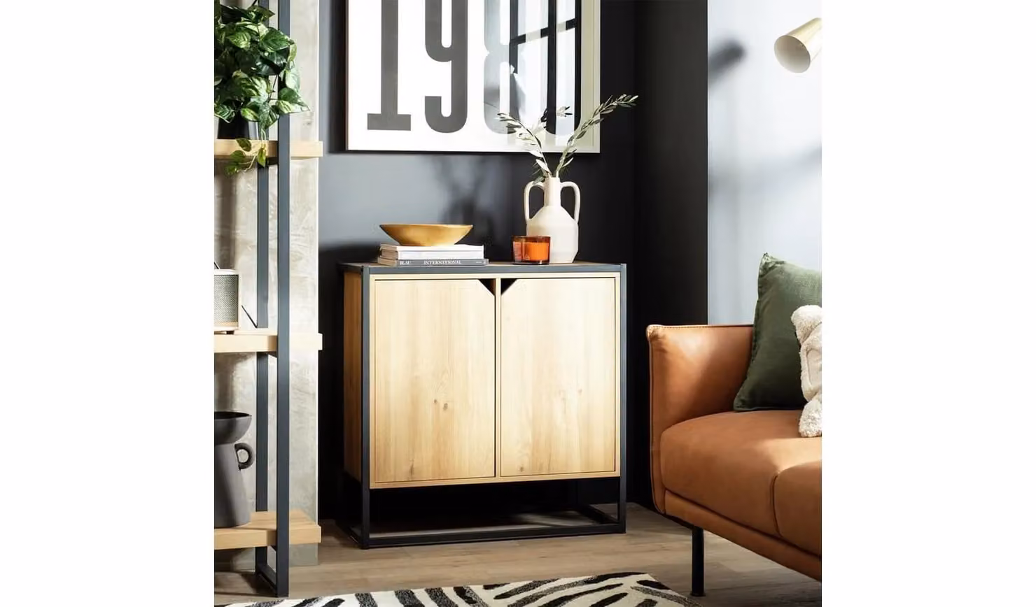 Loft Living 2 Door Sideboard in Brown Industrial Style, W/D/H: 80 x 40 x 80 cm