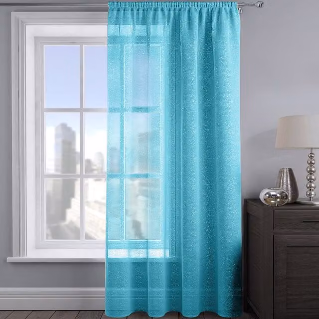 Velosso Shimmering Voile Fabric Panel in Petrol, Silver and Turquoise, Rod Pocket, Width: 228.6 cm