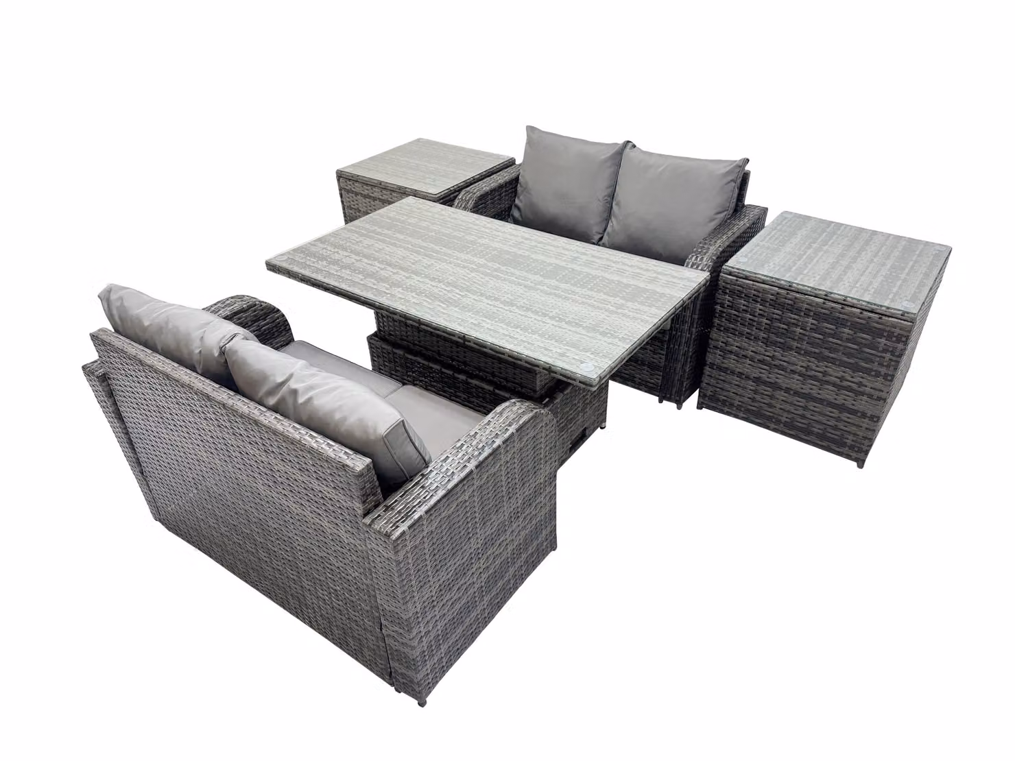 Fimous 4-Seater Rattan Garden Furniture Dining Set with 2 Side Tables in Dark Grey – 2
