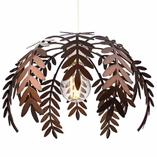 Happy Homewares Traditional Fern Leaf Easy Fit Ceiling Pendant Light Shade in Bronze Finish, Diameter: 28 cm – 1