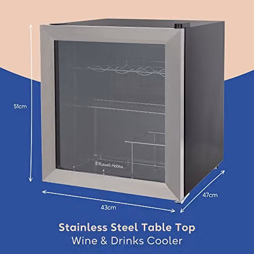 Russell Hobbs 46L Silver Stainless Steel Countertop Mini Fridge with Glass Door RHGWC3SS-C, W/D/H: 48 x 43 x 51 cm – 3