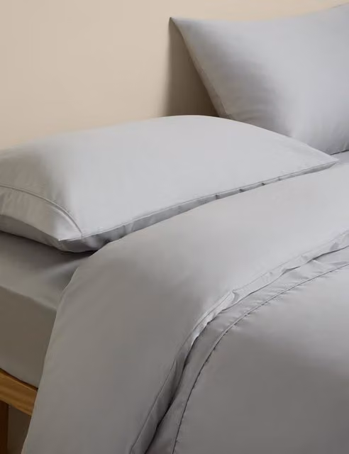 M&S Egyptian Cotton 230 Thread Count Mako Satin Duvet Cover Set, Grey, 200 x 200 cm
