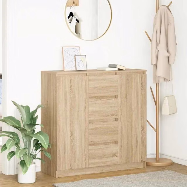 Berkfield Home Sonoma Oak Sideboard with Drawers in Brown, W/D/H: 100.5 x 35 x 98.5 cm – 1