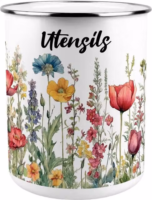Purely Home Wildflowers Kitchen Utensil Holder, Multicoloured and White