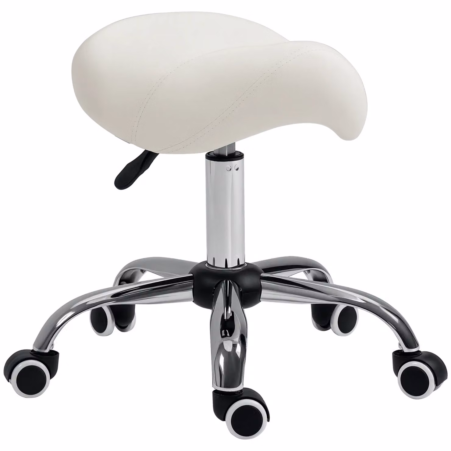 HOMCOM PU Leather Saddle Stool with Moulded Padded Seat and Castors in Beige – 2