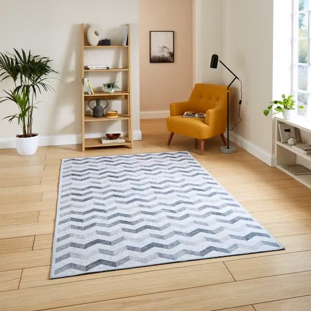 Terrys Grey Geometric Modern Flat Weave Rectangular Polyester Washable Rug