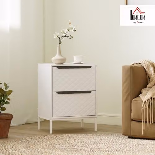 HOMCOM Modern White Chest of Drawers with 2 Fabric Drawers and Aluminium Handles, W/D/H: 60 x 30 x 76 cm – 2