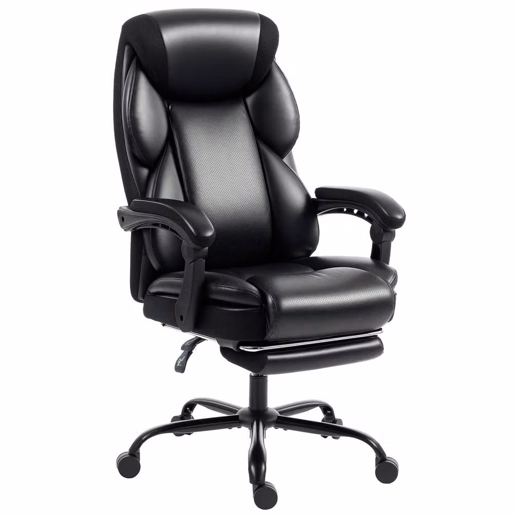 STILVORA Black Synthetic Leather Office Chair with Footrest, Reclining Function, Headrest and 360 Degree Swivel – 4