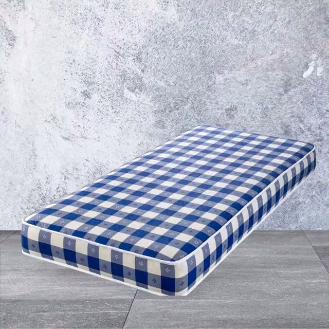 Wilson Beds Childrens Blue Checked Bonell Spring Mattress, W/D/H: 90 x 190 x 16 cm