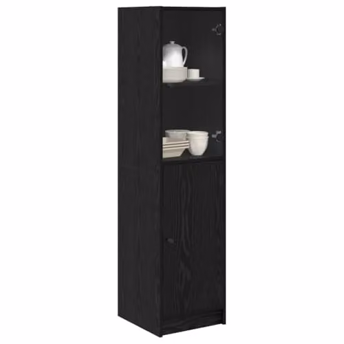vidaXL Modern Black Oak Highboard Storage Unit with Hinged Doors and Internal Shelves, W/D/H: 35 x 37 x 142 cm – 1