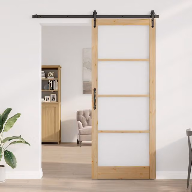 Berkfield Orkdal Rustic Sliding Interior Door with Glass, Solid Pine, Beige, W: 93 cm, H: 232 cm, D: 4 cm
