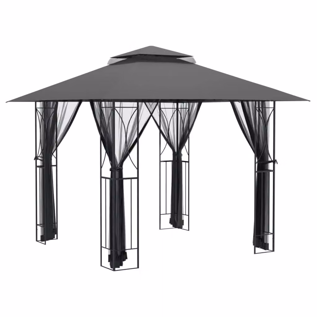 Berkfield Home Anthracite Gazebo with Sidewalls and Black Steel Frame, W/D/H: 300 x 300 x 270 cm – 2
